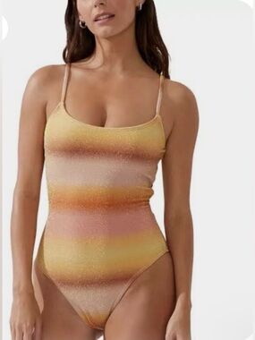 Women's Ombré Shimmer Stripe One-Piece Swimsuit - Sunset Stripe
